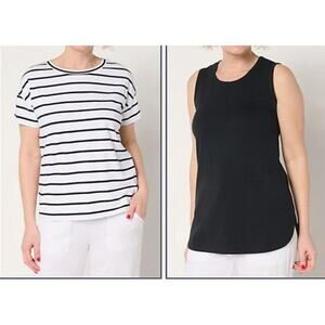 Anybody Size Xl. Black & White 2-Pack Cotton Striped T-Shirt & Tank A686603 NWOT